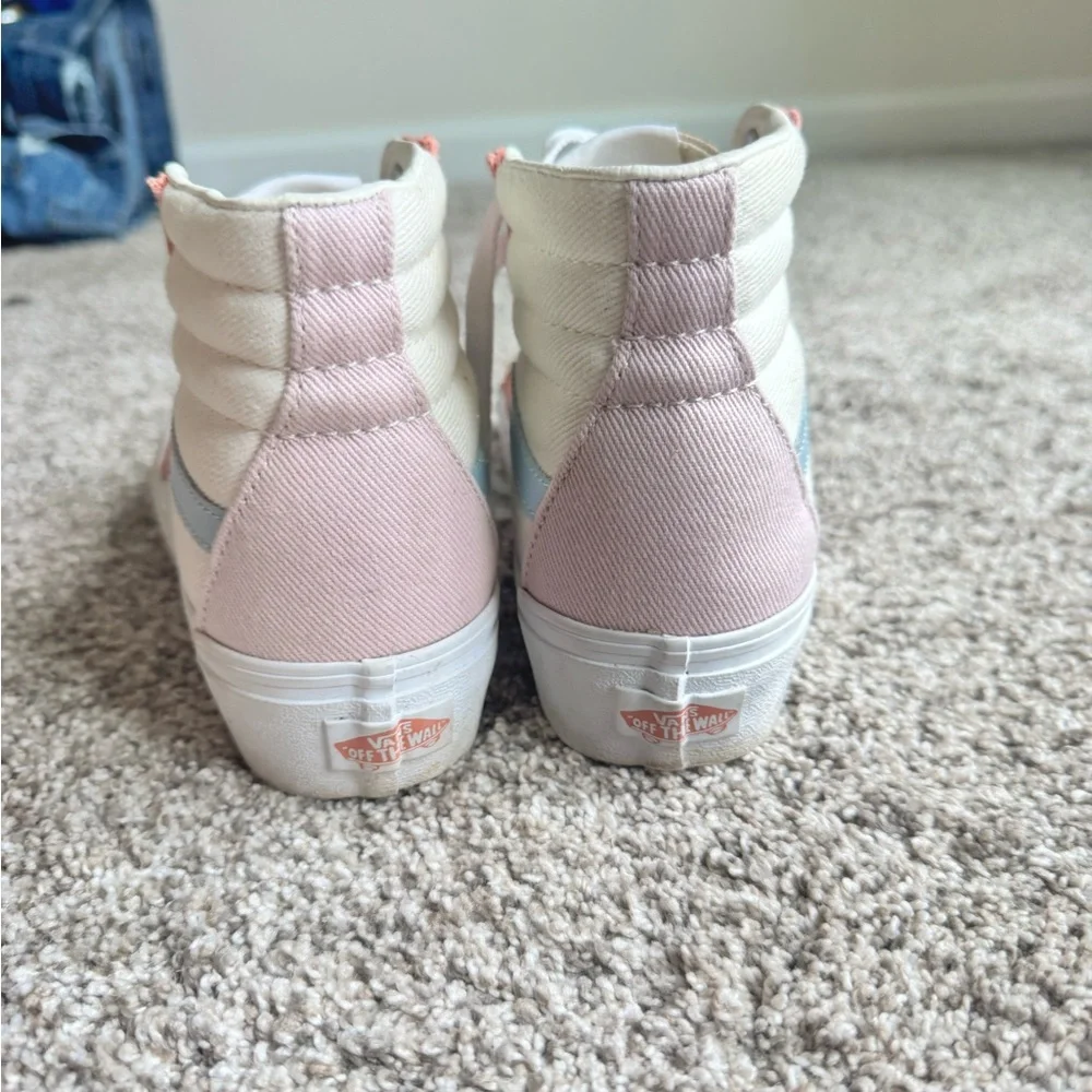 Vans High Top Sneakers in White, Red, Light Blue, Pink